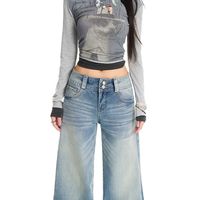 Celana Jeans Wanita Model Longgar Kasual Bahan Katun Denim, Streetwear, Baggy, Bernapas, Ukuran Besar, Model Flare