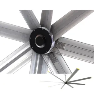 Industrial Eco Cooling Vent Tools 36V Brushless DC Motor Direct Driven 10ft HVLS Solar Hybrid Powered Silent Ceiling Big Air Fan