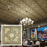 Livraison incluse – Nouveau revêtement mural 3D artistique carré 2x2 pieds en PVC gaufré, ignifuge, étanche et insonorisant pour hôtels, restaurants et bars – PL37 Or antique