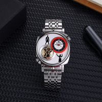 Montre-bracelet mécanique de luxe pour homme en acier inoxydable, avec double dragon doré gravé, verre saphir et cadran rotatif à strass