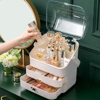 Organisateur de maquillage anti-poussière grande capacité WANUO avec couvercle, tiroirs, poignée portable, boîte de rangement cosmétique pour commode et salle de bain