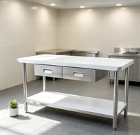 Meja Kerja Stainless Steel Lapis Ganda Heavy Duty dengan Laci, Mudah Dibersihkan, Ukuran Dapat Disesuaikan, Kaki Penyangga yang Dapat Dirakit untuk Komersial