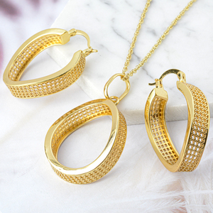 Joyería de Moda de Alta Calidad, Juego de Collar y Aretes de Latón Chapado en Oro de 18k para Novia, Regalo para Mujer, Ideal para Compromiso, Boda o Aniversario - Product Image 4