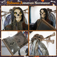 Squelette animatronique de la mort à l'âme de l'Halloween avec yeux LED, livre de sorts, son et mouvement, décoration pour maison hantée, en acier et plastique, rechargeable