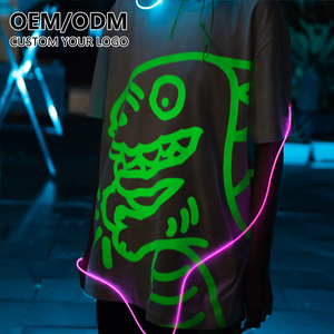 เสื้อยืดพิมพ์ลายไวนิลเรืองแสงในที่มืด ผ้าฝ้ายพรีเมียม 100% ทรงหลวม สั่งทำได้ พร้อมออกแบบโลโก้ของคุณเอง จัดส่งฟรี - Product Image 1