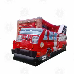 Giant Kids Fire Truck Toy Amazing Big Red Bounce House Construction Fire Monster Truck inflatable Dry Slide For Sale