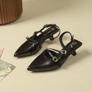 Sepatu Hak Tinggi Wanita Model Runcing, Tipis, Menawan, Terbuka, Setengah Seksi, Stiletto, Sandal Berjaring, Model Mule - Grosir - Product Image 2