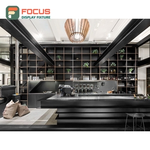 Freestanding Coffee Merchandise Display Rack Wood Slat Panel Cup Lid Display Zone Storefront Coffee Display Rack - Product Image 1