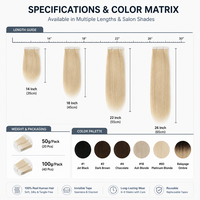 Extensions de cheveux naturels invisibles en gros, 100% cheveux humains, double épaisseur, Remy, trame adhésive sans couture pour salons de coiffure et marques privées