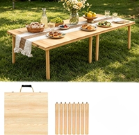 Table de pique-nique pliante en bois avec chemin de table, table basse portable style bohème pour s'asseoir au sol, table de pique-nique intérieure/extérieure pour le camping, la plage