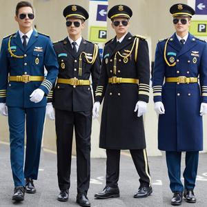 最新工場カスタムメイド空港コートドイツのセキュリティユニフォームロングパイロットセキュリティジャケットネイビー制服 - Product Image 1