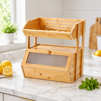 Boîte à pain rectangulaire en bambou à double couche avec porte transparente en acrylique amovible pour la cuisine, les fruits et les assaisonnements