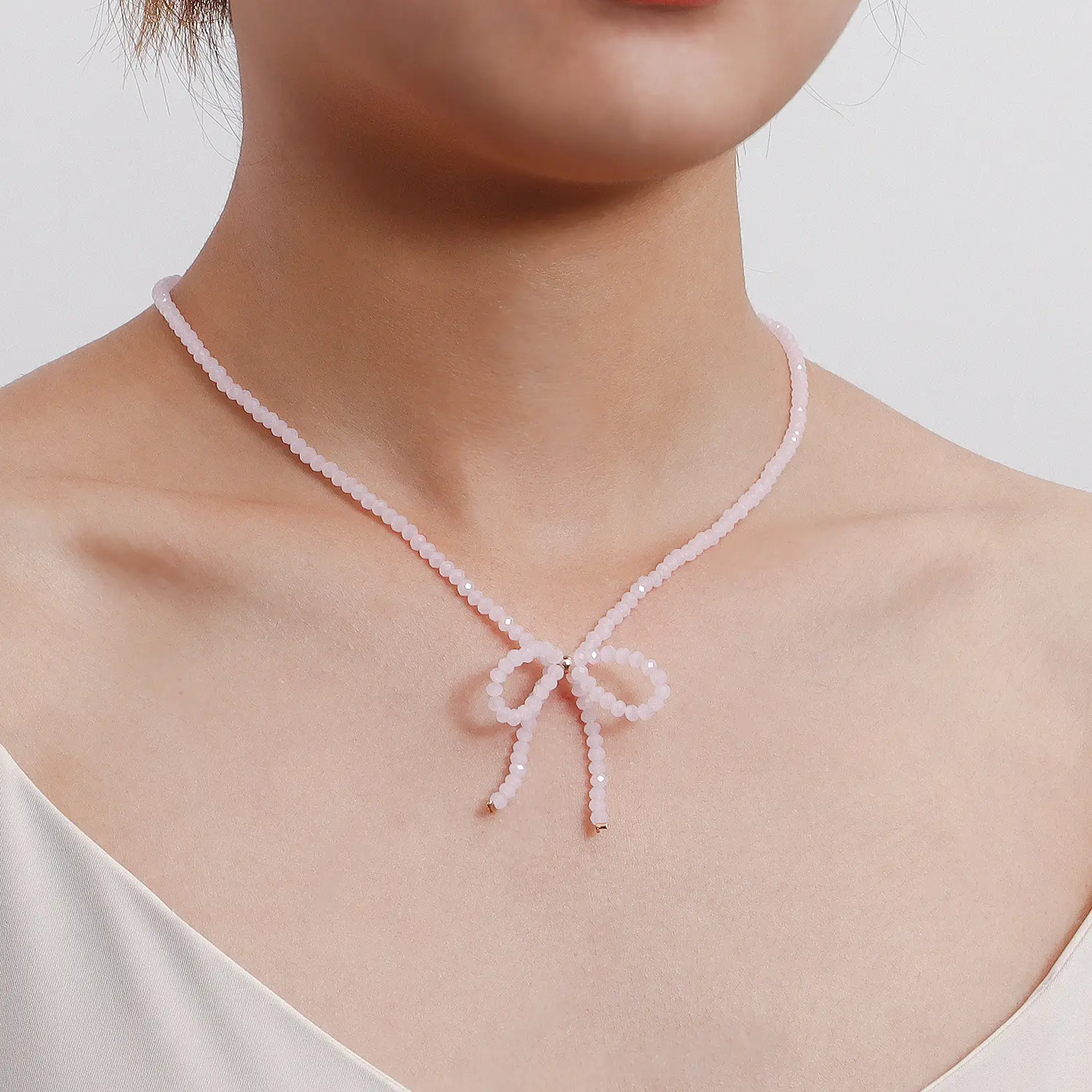 2024 Mode Sieraden Nieuwe Collectie Steentjes Strik Choker Hals Ketting Kralen Sieraden Kristallen Strik Bedels Ketting Voor Dames Meisjes