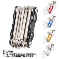 JOHORSE Herramienta Multiusos para Bicicleta 11 en 1, de Metal Colorido, para Bicicletas de Montaña y Carretera, con Rompecadenas Curvo, Plegable y Portátil, Juego de Mantenimiento
