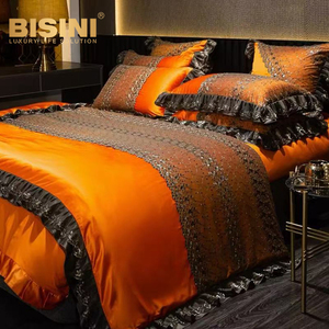Parure de lit en dentelle orange haut de gamme, luxe européen, soie, quatre pièces, pour villa, douce pour la peau, coton à fibres longues - Product Image 2