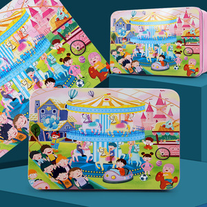Rompecabezas de Madera de 100 Piezas en Caja Metálica, Juguete Educativo para Niños de 0 a 24 Meses, Juguete de Educación Temprana con Dibujos Animados - Product Image 6