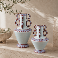 Vase en céramique bleu clair avec poignée multi-boucles, vase décoratif pour fleurs, pour salon, table console, décoration intérieure