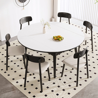 Table à manger ronde extensible française avec pieds en bois de caoutchouc, plateau en pierre frittée, haute qualité pour les ensembles de salle à manger à domicile