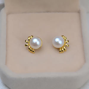 Boucles d'oreilles en argent S925 mat givré en forme de C avec perle de luxe 8-11 pour femme 5654, boucle d'oreille haut de gamme, sensation de luxe - Product Image 2