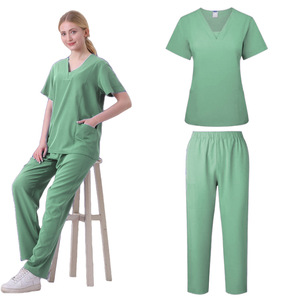 Women's Scrub Suit Light Blue V Neck Short Sleeve Top And Pants Set For Hospital Pharmacy Veterinary Dental Workwear - Product Image 4