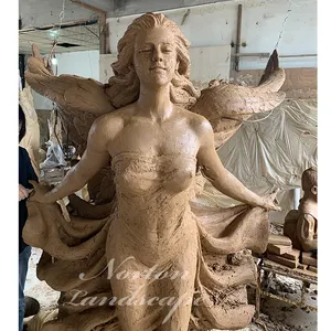 高品質の手彫りの大きな金属の磨かれたブロンズ真鍮の天使の像の彫刻