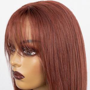 Parrucca Liscia Auburn con Frangia Dritta in <span class=keywords><strong>Capelli</strong></span> Umani, Lunga Marrone Rame Pre-Piumata, Effetto Naturale Senza Colla per Donna - Product Image 5