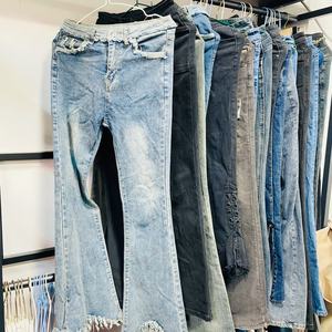 Jeans Americanos Vintage de Cintura Alta, Usados, al por Mayor, Desgastados, con Salpicaduras de Tinta, Estilo Urbano, Rectos, Acampanados, Estilo Francés - Product Image 4