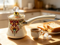 Cafetière turque vintage en émail floral coloré avec couvercle en cristal, poignée résistante à la chaleur, ibrik pour cuisinière, cafetière arabe