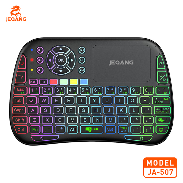 Jeqang JA-507 Mini RGB Backlit Android Mini Keyboard Home TV Projector 2.4G BT Dual Mode Waterproof ABS Set-Top Box Remote Voice