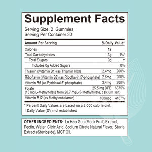 Gummies OEM 15mg L-Méthylfolate & Vitamines <span class=keywords><strong>B</strong></span> (Méthyl B12 B1/B2/B6) - Saveur fruitée, 60 unités - Soutient le gène MTHFR et la cognition - Product Image 2