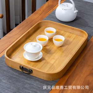 ถาดเสิร์ฟไม้ไผ่ทรงสี่เหลี่ยมพร้อมหูจับสำหรับโรงแรม ชา กาแฟ ของว่าง - Product Image 3