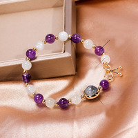 Bracelet en pierre de lune blanche naturelle, améthyste, quartz, cristal de rutile noir, perles porte-bonheur, bracelet empilable, bijoux minimalistes pour femmes