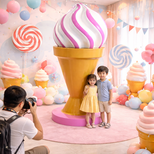 Sculpture géante personnalisée en fibre de verre brillante pour glace molle, thème bonbons, pour présentation en photomaton et décoration de fête - Product Image 1