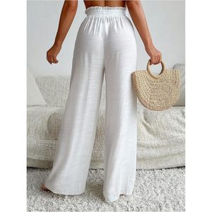 Women's Cover Up Beach Pants <b>Sheer</b> Mesh Drawstring Wide Leg High Waist <b>Bikini</b> Swimsuit Coverups Elastic Waist Loose Fit - Product Image 3