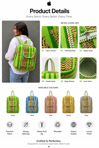 Quilted Cotton Durable Bohemian Student <b>Backpack</b> Tiger Stripe Print Detachable Strap 15 Inches Open Closure School <b>Travel</b> <b>Bag</b> - Product Image 3