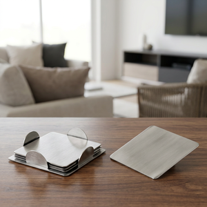 Classic <b>Brushed</b> Stainless Steel Eco-Friendly Square Coasters Sleek Non Slip <b>Heat</b> Resistant Drink Mats Coffee Tables 40mm 10MM - Product Image 3