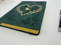 Carnet de notes A5 en cuir bleu avec motif feuille d'arbre et oiseau, couverture épaisse, journal intime