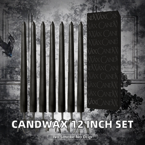 ชุดเทียนพาราฟินแฮนด์เมด CANDWAX ขนาด 12 นิ้ว สำหรับฮาโลวีน จำนวน 12 แท่ง ไม่หยด ไม่มีควัน เผาไหม้ช้า ไม่มีกลิ่น สีดำ - Product Image 2