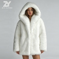 Manteau en fausse fourrure de renard blanc pur Zeyu de luxe pour femme, coupe régulière, grande capuche, moelleux, épais, chaud, écologique, respirant, hiver
