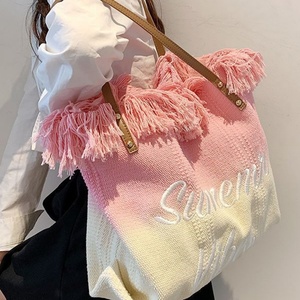 Pinky Biểu Tượng Tùy Chỉnh Hợp Đồng Màu Sắc Vai Túi Da Xử Lý Vải Tote Túi Phụ Nữ Mua Sắm Vai Tote Túi Du Lịch Với Tua - Product Image 6