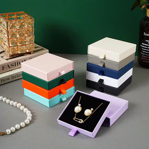 Custom Logo Cardboard Sliding Drawer Jewelry Box Necklace Packaging Gift Box with Matching Jewelry Pouch - Product Image 2