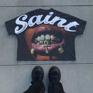 เสื้อยืดวินเทจทรงครอปของผู้ชายเสื้อยืดผ้าฝ้ายโอเวอร์ไซส์และใหญ่พิเศษโลโก้ตามสั่ง - Product Image 1