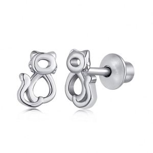 Dylam New Arrival Hypoallergenic Nickel Free 925 Sterling Silver Kid Children 5A CZ Cubic Zirconia <b>Cat</b> Stud <b>Earrings</b> - Product Image 1