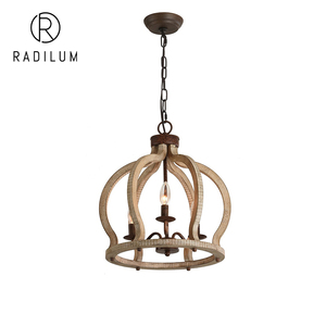 <span class=keywords><strong>Lustre</strong></span> Rétro en Bois et Métal Style Campagne Française, Lampe Suspendue Couronne pour Îlot de Cuisine, Design Personnalisé pour Projets de Gros - Product Image 1