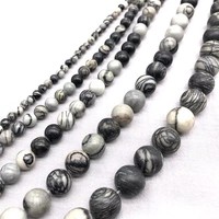 Perles rondes en pierre de jade Dong Ling mouchetées rose et gris, en vrac, pour la fabrication de bijoux, bracelets et colliers DIY, vente en gros