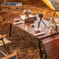 OnwaySports Table de camping en aluminium avec cadre en bois pour rouleau d'oeufs, grande taille, pique-nique, rangement pliable et portable