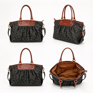 Sac fourre-tout vintage imprimé pour femme avec garniture en similicuir, poignée supérieure, bandoulière amovible, sac à main quotidien - Product Image 5