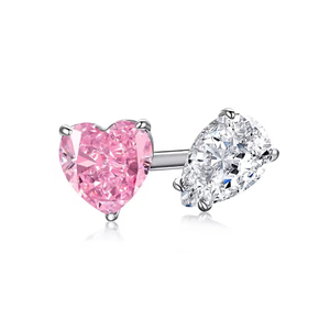 Anello Regolabile con Cuore Rosa e Goccia Bianca <span class=keywords><strong>in</strong></span> Zirconia Cubica per Donne, Speciale per Uso Quotidiano e Appuntamenti, <span class=keywords><strong>in</strong></span> Vero <span class=keywords><strong>Argento</strong></span> Sterling 925 - Product Image 1