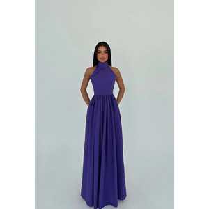 Vestido de Gala Morado Tania Talla XL, Corte Imperio, Moderno y Sencillo, Largo hasta el Suelo, con Cuentas Bordadas y Perlas, Estilo Línea A, Ideal para Fiestas - Product Image 1