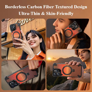 Funda Magnética para Teléfono con Textura de Fibra de Carbono y Marco de Aluminio sin Marco para iPhone 16 Pro Max con Soporte de Anillo y Protección Antigolpes - Product Image 5